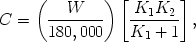 $$ C = \left( {\frac{W} {{180,000}}} \right)\left[ {\frac{{K_1 K_2 }} {{K_1 + 1}}} \right], $$ 